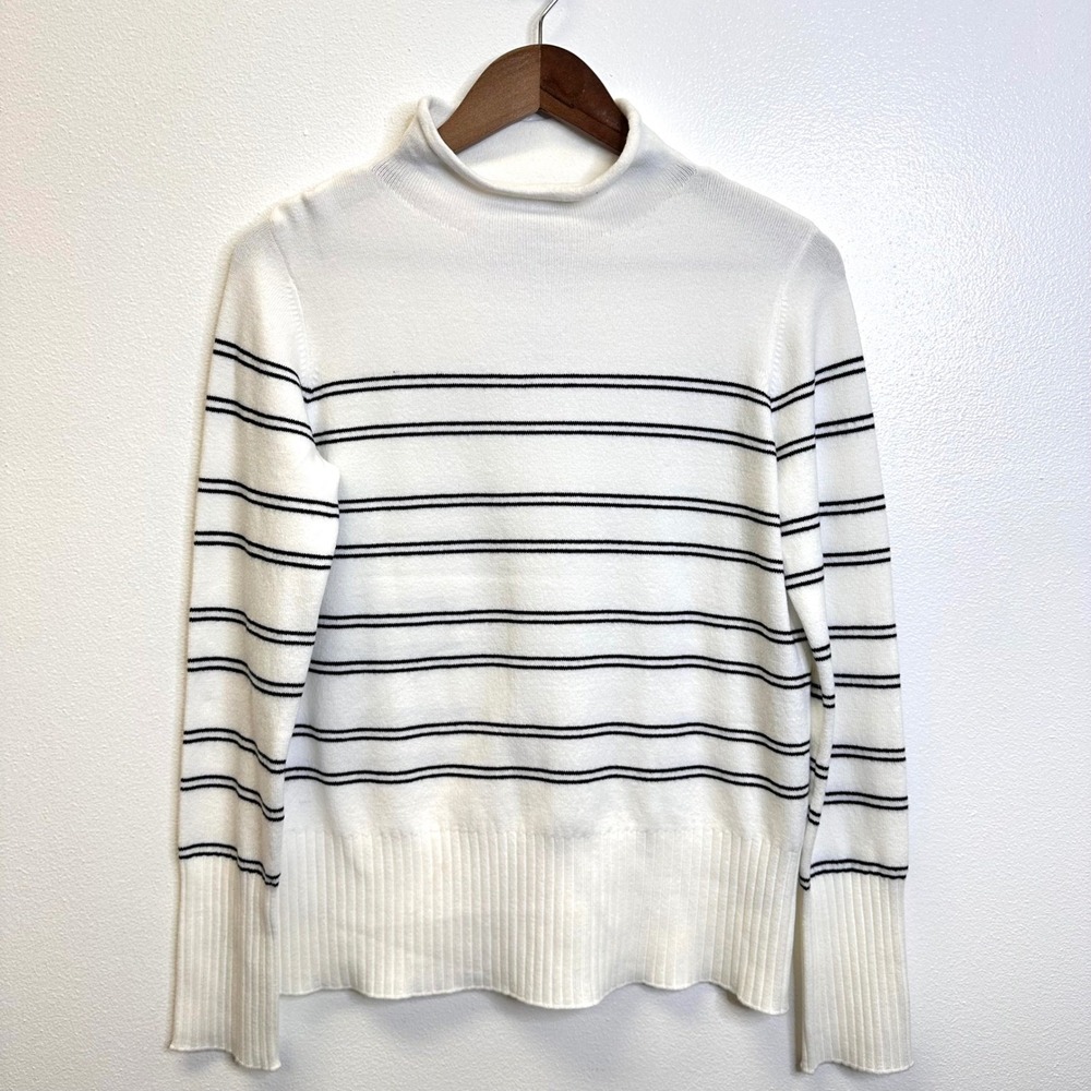 French Connection Babysoft Striped Mock‎ Neck White Black Size M